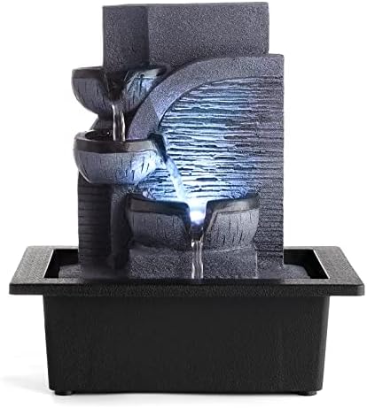 WICHEMI Indoor Water Fountain Tabletop Fountain Stacked Rock with LED Light | Relaxing Water Feature, Meditation Fountain, Soothing Sound, Stress Relief, For Home Office Bedroom Decor, 7.8"x7.8"x7.9"