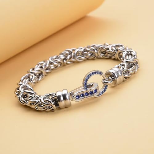 Shop LC Blue Crystal Byzantine Link Bracelet in Stainless Steel 7.50 In