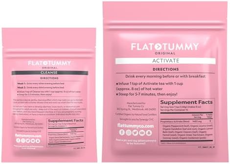 Flat Tummy Detox Tea (2 Week Program) – 2-Step Detox Tea to Boost Energy & Reduce Bloating* - All Natural Detox Cleanse w/ Green Tea, Lemon Balm
