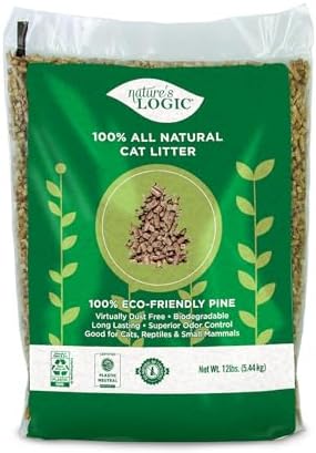 NATURE'S LOGIC Pine Pellet Cat Litter - 100% Natural - Unscented, 12 lb | 100% Natural Pine, Dust-free, Biodegradable, Safe for cats, kittens, reptiles & small pets, Highly absorbent, 12 lb bag