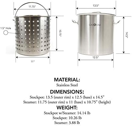 Gas One Fryer Pot 32 quart - All Purpose - Stainless Steel Tri-Ply Bottom with All Purpose Pot Deep Fryer Steam & Boiling Basket