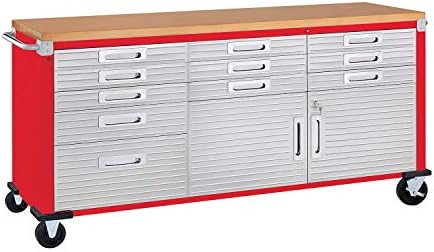 Seville Classics UltraHD Heavy Duty Rolling Cabinet Workbench Table w/Solid Wood Top, Workstation for Garage, Warehouse, Office, Workshop, 77" W x 20" D x 37.5" H, Graphite, 11-Drawer