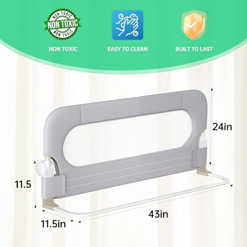UPGOGO Folding Bed Rail for Toddlers, White, 71" L x 23.6" H | U-shaped base，Reinforced Anchors, Built-in Sponge , Secure lock
