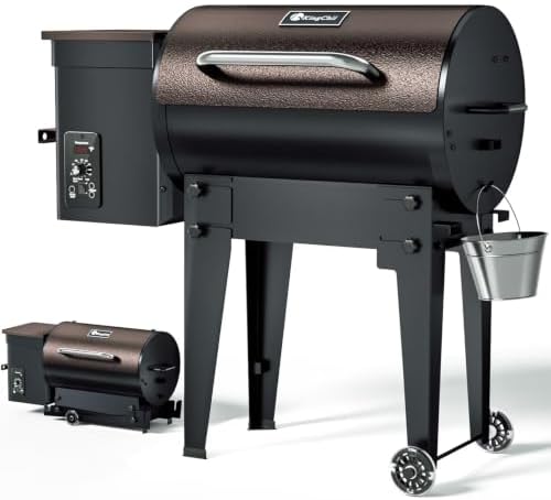 KingChii Electric Wood Pellet Grill & Smoker with Side Shelf, 456 SQ.IN Grill Capacity, with PID Temperature Control (180-425°F) for Backyard Camping Bake and Roast, Black