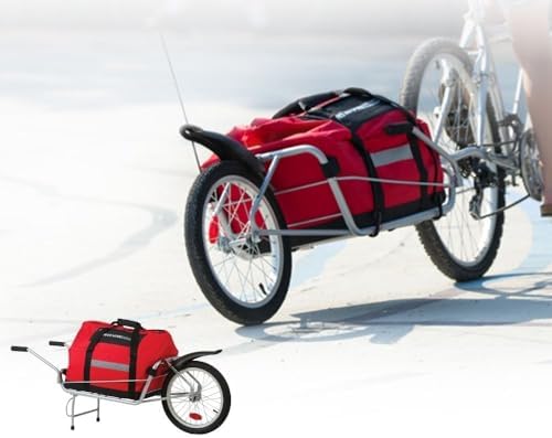 One-Wheel Bicycle Cargo Trailer with Kickstand – Converts to Wheelbarrow, Includes Bag, Fits 18" to 700c Bikes