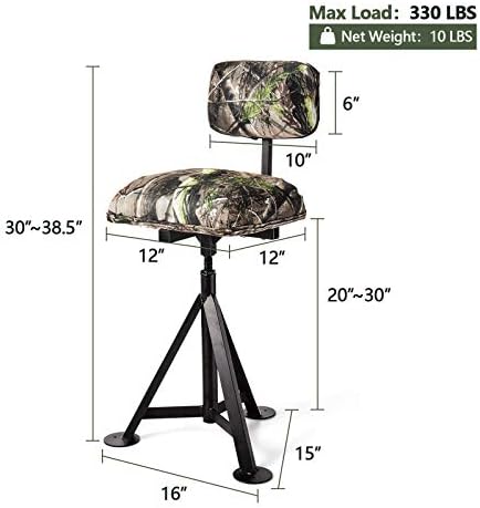 LDAILY Moccha 360 Swivel Hunting Chair, Camo Blind Chair with Detachable Backrest, Padded Seat, Height Adjustable Hunter Fishing Camping Stool