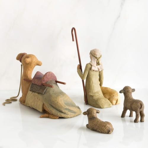 Willow Tree Shepherd and Stable Animals, Sculpted Hand-Painted Nativity Figures, 4-Piece Set | Designed by Artist Susan Lordi, Build the Nativity Scene, a Timeless Holiday Tradition to Display on Mantel or Tabletop