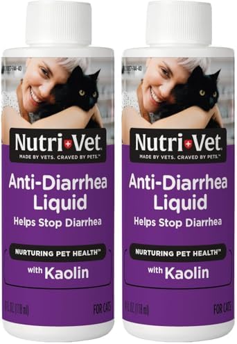 Nutri-Vet Anti-Diarrhea Liquid for Cats, Gentle Formula with Pectin and Kaolin, Soothes Upset Stomach and Irritated GI Tract, Slows Stool Passage, Cat Essentials, Detoxifies Bacterial Toxins, 4oz