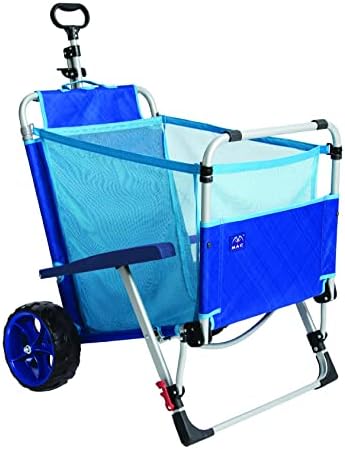 Mac Sports Beach Day Foldable Chaise Lounge Chair with Integrated Wagon Pull Cart Combination and Heavy Wheels - Perfect for Beach, Backyard