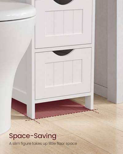 VASAGLE Floor Storage Cabinet, Freestanding Storage Organizer with 4 Drawers, 11.8 x 11.8 x 32.3 Inches, for Living Room, Bathroom, Dining Room, Kitchen, Modern Style, Cloud White ULHC040WH01S