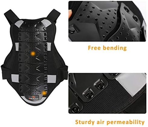RIDBIKER Chest Protector Motorcycle, Dirt Bike Gear Body Armor Vest Spine Back Protector for Motocross Off-Road (Reflective at Night) (Black, S)