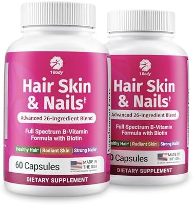 1 Body Hair Skin & Nails with Biotin, Vegan Vitamins, 60 Capsules | Look Good, Feel Confident. Supports healthy hair, skin, and nails as part of your daily beauty routine.*
