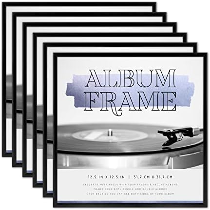 MCS Gallery Record Album Frame, 6-Pack (12.5"x12.5") Black Anodized Aluminum - LP Vinyl Jacket Display, Transparent Back, Styrene Protection