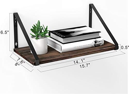 BAMEOS Floating Shelves Rustic Wood Wall Shelf, Small Bookshelf for Living Room, Office, Bedroom, with Metal Bracket