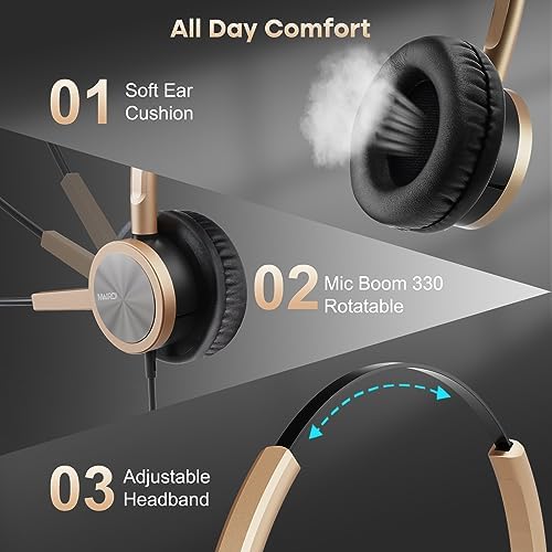 MAIRDI Phone Headset with RJ9 & 3.5mm Jacks for Call Center Office Deskphone Cell Phone PC Laptop