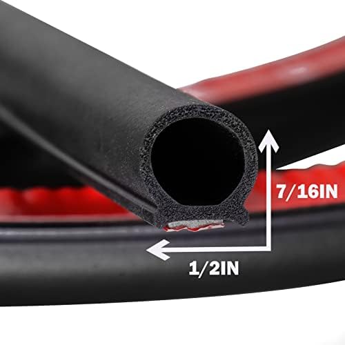D-Shape Heavy Duty Weather Stripping 1/2"×7/16" Rubber Seal Weatherstrip Hollow with Bulb Door Gasket Strip(Self-Adhesive) for Automotive Truck RV