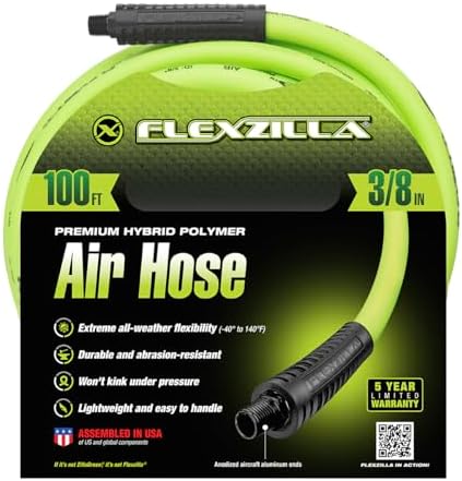 Flexzilla Air Compressor Hose, 3/8 in. x 50 ft., 1/4 in. MNPT Fittings, No-Kink, All Weather, Lightweight, Premium Hybrid Polymer, 300 PSI, ZillaGreen