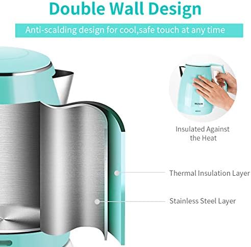 Electric Kettle(BPA Free), Double Wall Water Boiler Heater, Stainless Steel Interior, Cool Touch Coffee Pot & Tea Kettle