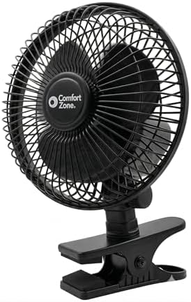 Comfort Zone Portable Clip on Fan with Fully Adjustable Tilt, Electric, 6 inch, Quiet, Indoor, 2 Speed, Mini Desk Fan, Table Fan, Airflow 6.53 ft/sec, Ideal for Home, Bedroom, Dorm & Office, CZ6C
