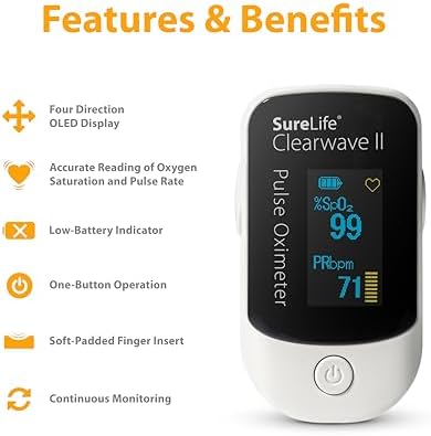 Clearwave II Pulse Oximeter | OLED Display, SpO2 Sensor, Pulse Rate Monitor, One-Button Operation, Batteries & Lanyard Included