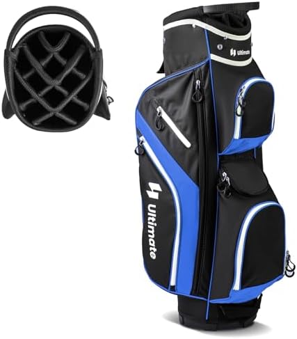 ULTIMATE Golf Cart Bag with 14-Way Top Dividers, Golf Club Bag w/ 9 Pockets incl. Cooler Bag, Rain Hood/Dust Cover, Detachable Shoulder Strap & Carry Handles, Lightweight for Men & Women
