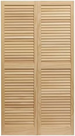 LTL Home Products AM-SHL47 American Wood Exterior Window Louvered Shutters, 15" x 47", Unfinished Pine