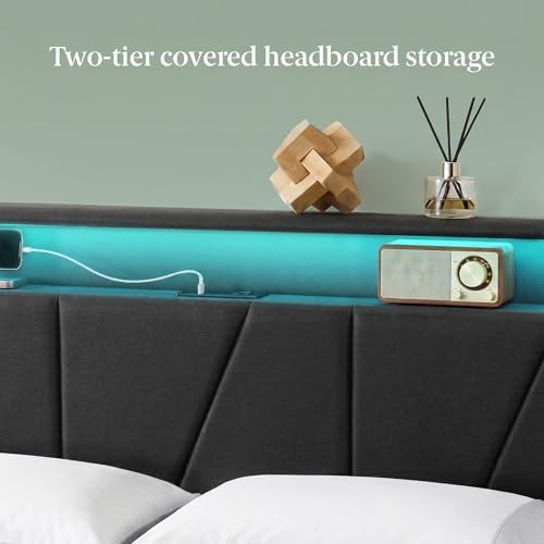 Zinus Maya Platform Bed Frame, Four Underbed Storage Drawers, Full | Secure Locking Drawers, Modern Upholstered Look, Minimalist Design, Straightforward Assembly, No Box Spring Needed