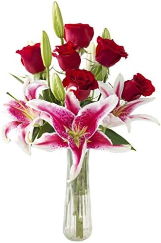 KaBloom-6 Red Rose&3 Pink Lily Bouquet,Flowers for Valentine, Mother's Day