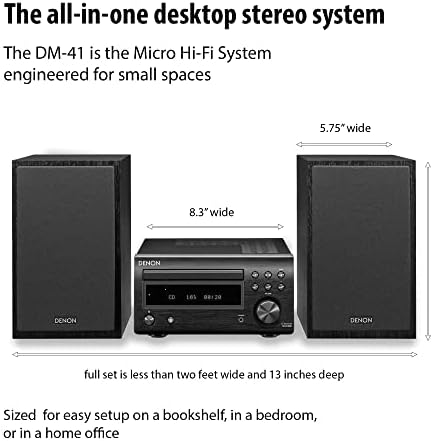 Denon D-M41 Home Theater Mini Amplifier and Bookshelf Speaker Pair | Compact HiFi CD Stereo System with Speakers, FM/AM Tuner, Wireless Bluetooth Amp