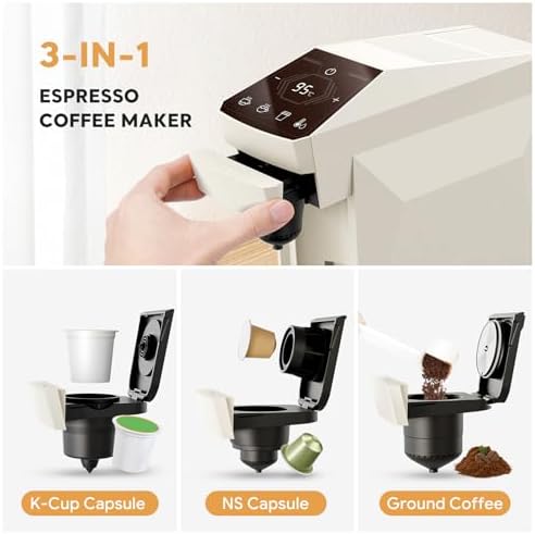 Max Espresso Coffee Maker for K-Cup, Espresso Machine for Nespresso Original Coffee Pods, Ground Coffee, Machine for Cappuccino & Latte