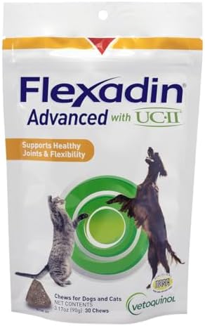 Vetoquinol Flexadin Advanced Hip and Joint Supplement with Undenatured Collagen for Dogs, One Chew a Day Hip and Joint Support Chew for Dogs and Cats, Clinically Proven Vet-Approved Formula, 60 Chews
