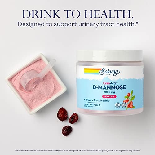 SOLARAY D-Mannose with CranActin Cranberry AF Extract Powder, 2000 mg, 400 mg of Cranberry Extract, Healthy Urinary Tract Support