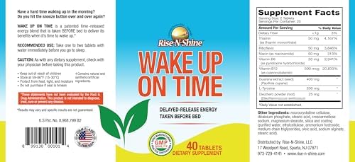 Rise-N-Shine Wake Up On Time Energy Supplement to Help Boost Your Mornings with Alertness & Focus for a Productive Day with Natural Caffeine & More