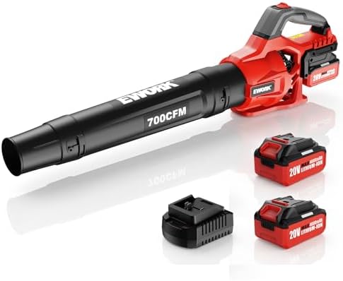 EWORK 20V 700CFM Cordless Leaf Blower with 2×4.0Ah Batteries and Charger | 2-Speed Adjustable Powerful Handheld Electric Leaf Blowers for Lawn Care