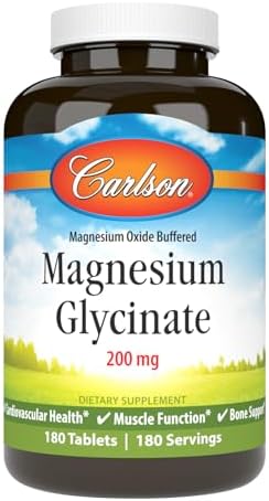 Carlson Chelated Magnesium Glycinate, 200 mg, Muscle Function, 180 Tablets | Superior Absorption; Bone Support