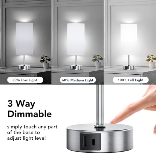 ROTTOGOON 12.8" Touch Control Table Lamp, 3-Way Dimmable Small Bedside Nightstand Lamp with 2 USB Ports