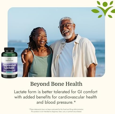 Swanson Magnesium Lactate Lactose-Free, 84 mg, 120 Capsules | Lactose-Free Mineral Supplement for Muscle and Bone Health Support, Gentle on the Stomach, Non-GMO and Gluten-Free