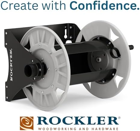 Rockler Wall Mount Vacuum Hose Reel Holds 40 ft 1-1/2 Inch Hose | Vacuum Hose Reel – Organized Hose Storage – Wall Mount Reel – Holds 40 ft