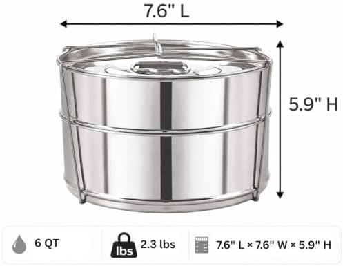 Stackable Stainless Steel Insert Pans - Inserts for Instant Pot - Pan for Instapot - Accessories for Instant Pot- FITS 6 QT and Above - Single Size - Pressure Cooker Steamer Pan Accessories