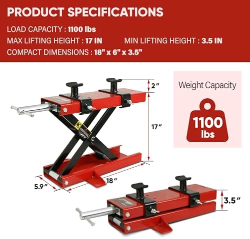 ZENY Motorcycle Lift, Motorcycle Center Scissor Lift Jack with Saddle & Safety Pin, 1100 LBS Capacity Steel Jack Hoist Stand for Motorcycles, ATVs