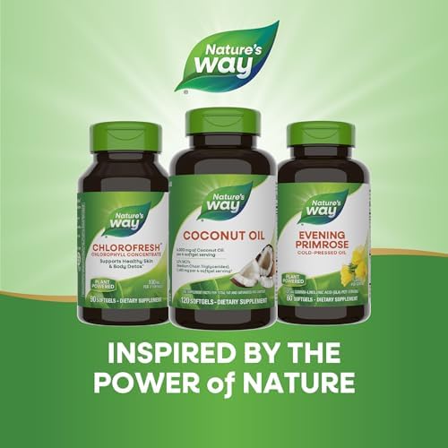 Nature's Way Coconut Oil Softgels, 4, 000 mg Coconut Oil per Serving, 120 ct | 62% MCTs(1), Hexane-Free, Gluten-Free