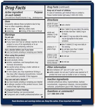 Xyzal 24 Hour Allergy Relief Medicine, Original Prescription Strength Antihistamine, Levocetirizine Dihydrochloride Tablets, 5 mg, 90 Count