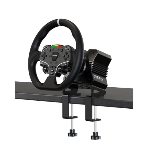 MOZA R5 All-in-One PC Gaming Racing Simulator 3PCS Bundle: 5.5Nm Direct Drive Wheel Base, 11-inch Racing Wheel, Anti-Slip Pedals and a Desk Clamp
