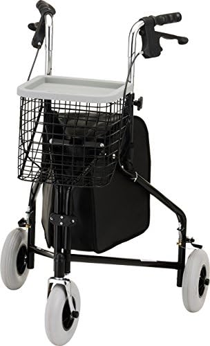 NOVA Traveler Folding 3-Wheel Walker with Tray, Basket, Pouch & Cup Holder, Lightweight Mobility Aid for Seniors & Adults, 8” All-Terrain Wheels for Tight Spaces & Travel, Sky Blue