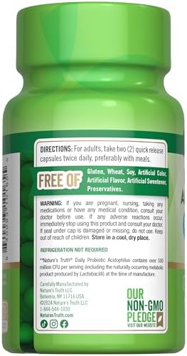 Nature's Truth Probiotics for Men and Women | 500 Million CFU | 100 Capsules | Non-GMO & Gluten Free Supplement