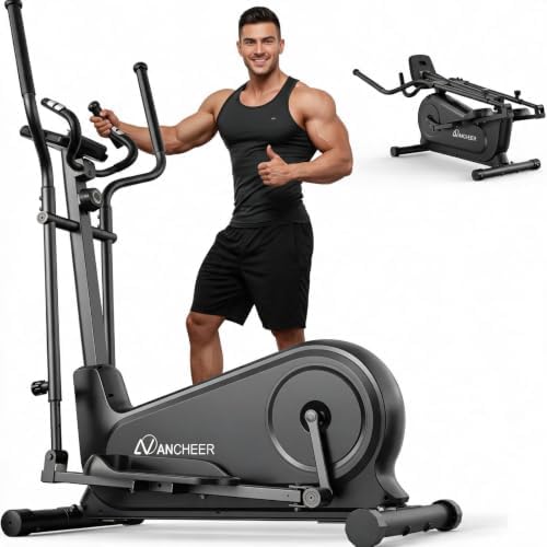 ANCHEER Elliptical Exercise Machine for Home, Foldable Magnetic Elliptical Trainer with 16" Stride, 16 Resistance Levels, Adjustable Pedals, LCD Monitor & Pulse Sensor, 550 LBS Weight Capacity