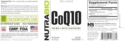 NutraBio CoQ10 Dietary Supplement, Healthy Heart Function & Cellular Energy Production, 100mg - 60 Capsules
