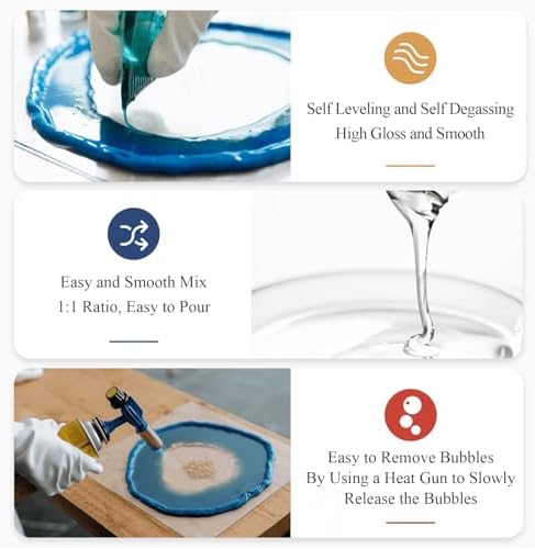 Epoxy Resin, 32OZ Epoxy Resin Crystal Clear, Not-Yellowing No-Bubble, Self Leveling Easy Pour/Mix 1:1 Casting Kit & Coating for DIY Jewelry Making