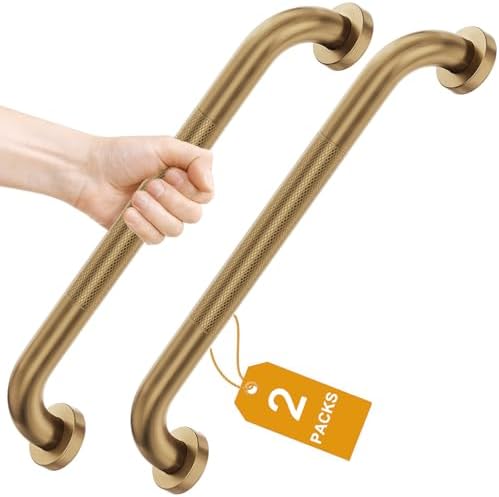 FANHAO 2 Pack Shower Grab Bar, 16 Inch Stainless Steel Bathroom Grab Bar with Anti-Slip Knurled Grip, Heavy Duty Shower Handle Bath Handle