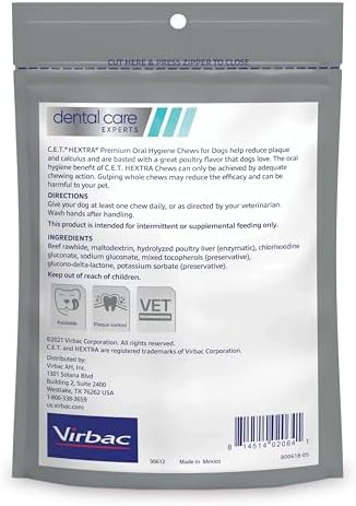 Virbac C.E.T. Hextra Premium Oral Hygiene Chews for Dogs, Large | Rawhide dog dental chews, long lasting dog chews, beefhide rawhide chews reduces plaque and tartar